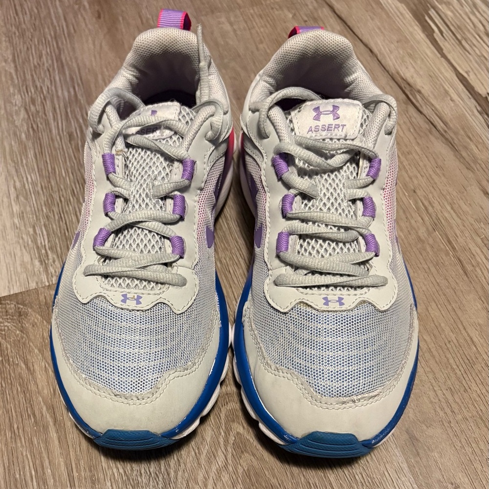 Under Armour Kids White Sneakers with Purple and Blue Accents